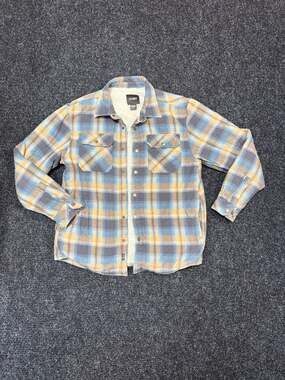 CQR Men’s Sherpa Lined Flannel Shirt Jacket Size Large Blue Yellow Plaid Cozycor